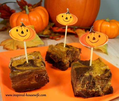 Inspired-Housewife: Pumpkin Cheesecake Swirl Brownies - perfect Halloween or Thanksgiving Treat, Gluten Free, Kid and party friendly