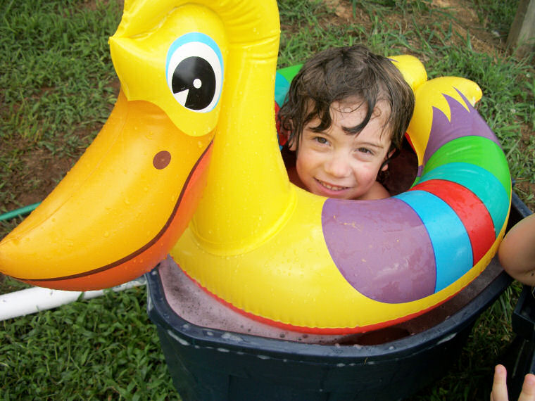 Tristan in a rubber ducky